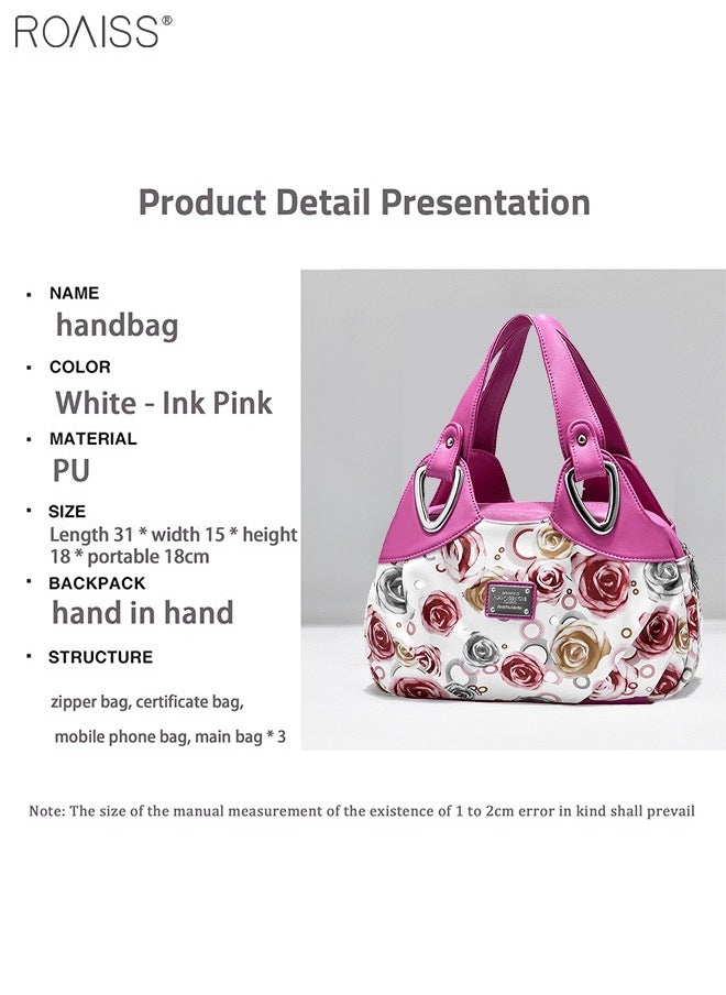 roaiss - Women's PU Leather Handbag Fashion Ink Printing Pleated Large Capacity Messenger Bag - Image 1
