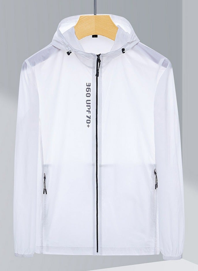 Loquat Mens Sun Protection Jacket Ultra Light Thin Breathable Outdoor Hoodie Skin Clothing White