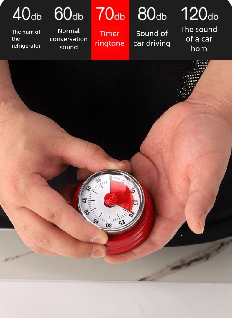 Kitchen Timer Kitchen Alarm Clock No Batteries Mechanical Timer 60 Minute Timer Cooking Learning Fitness Entertainment Timing Alarm Clock (Red) - Image 4