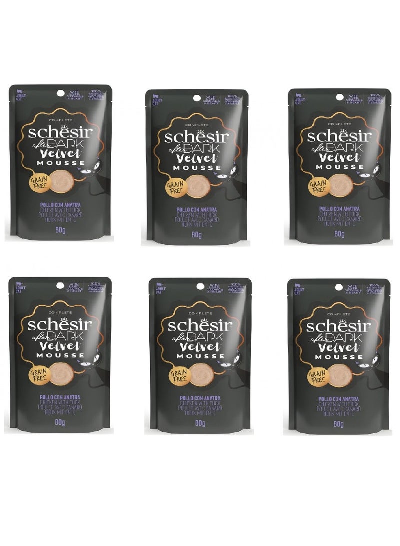 Schesir Pack of 6PC After Dark Velvet Mousse For Cat - Chicken With Duck 80g - Image 1