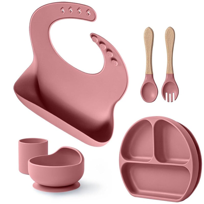Plenteous Silicone Baby Feeding Set – 6 Pcs Toddler Weaning Set with Suction Bowl, Plate, Bib, Straw Cup, Spoon & Fork Non-Slip Silicone First Feeding Kit for Babies & Toddlers (Multicolor, Set of 6) - Image 1