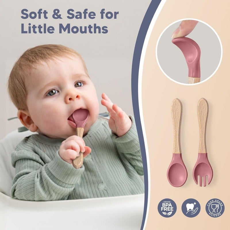 Plenteous Silicone Baby Feeding Set – 6 Pcs Toddler Weaning Set with Suction Bowl, Plate, Bib, Straw Cup, Spoon & Fork Non-Slip Silicone First Feeding Kit for Babies & Toddlers (Multicolor, Set of 6) - Image 5
