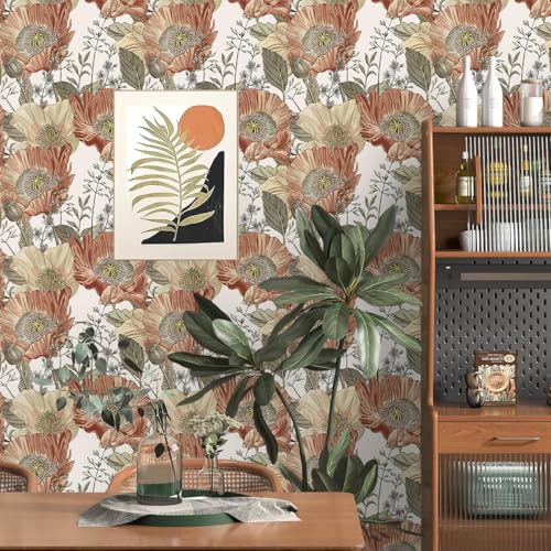 Livebor Floral Wallpaper Peel and Stick Boho Large Floral Peel and Stick Wallpaper Vintage Multicolor Flower Contact Paper 17.7'' x 118.1'' Self Adhesive Wall Paper for Bathroom Wall Covering Decor - Image 2