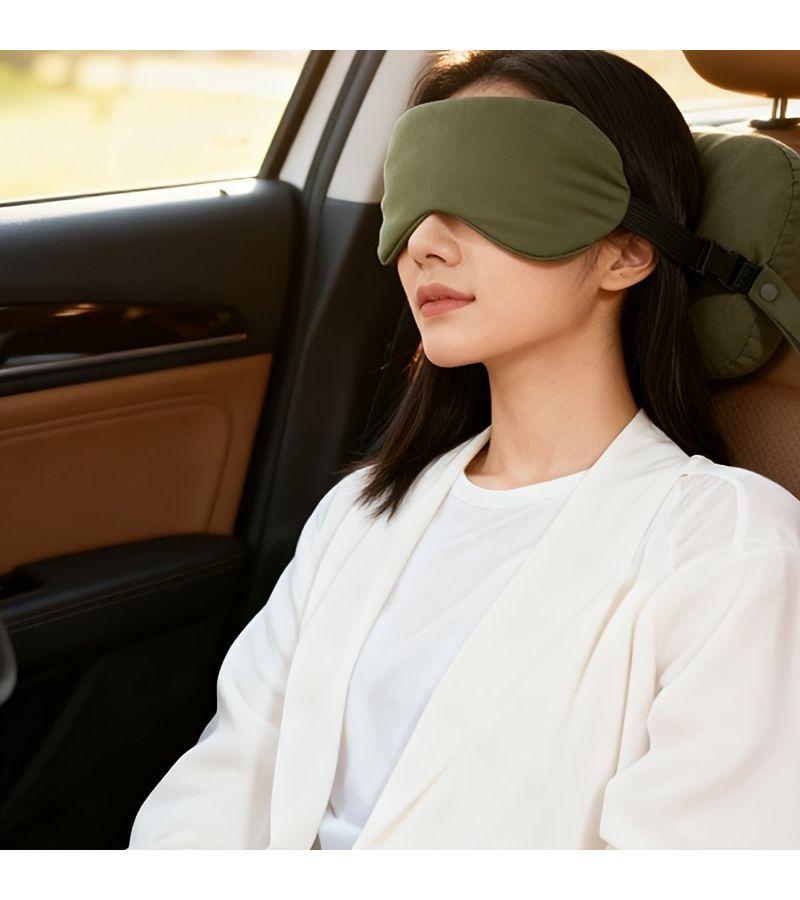 Dark Gray Two In One U Shaped Sleep Travel Eye Mask Neck Pillow 9x5 Inch - Image 2
