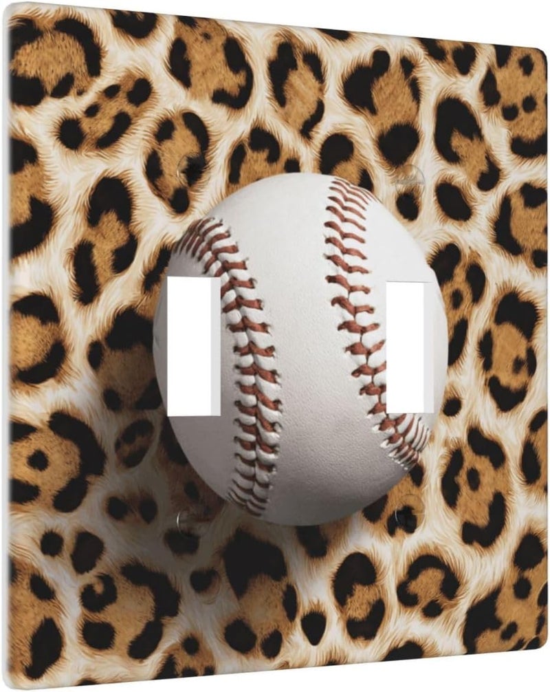 Baseball On Leopard Spots Double Gang Toggle Light Cover Wall Plate Switch Decor Standard Size - 4.5" X 4.5" - Image 3