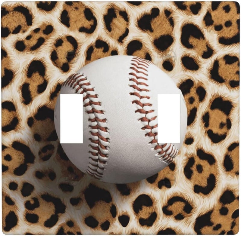 Baseball On Leopard Spots Double Gang Toggle Light Cover Wall Plate Switch Decor Standard Size - 4.5" X 4.5" - Image 1