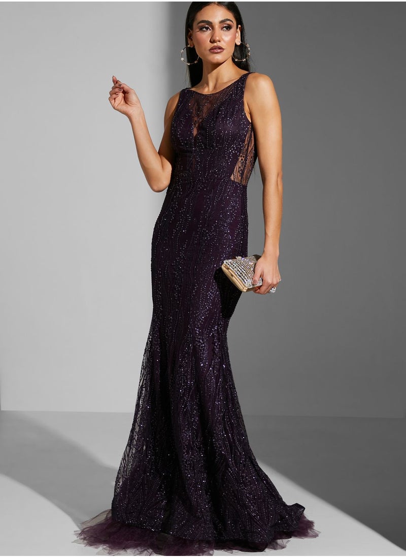 Namshi x Farah Hassan Mesh Cutout Embellished Dress  - Image 1