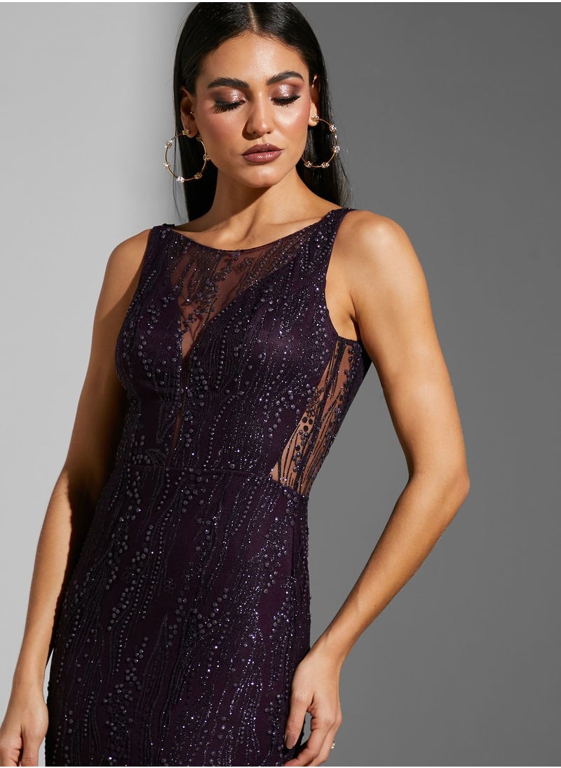 Namshi x Farah Hassan Mesh Cutout Embellished Dress  - Image 3