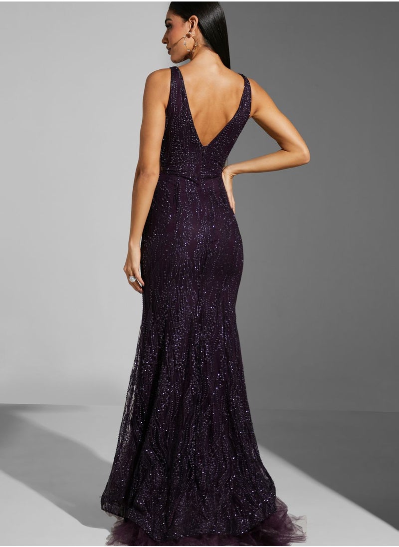 Namshi x Farah Hassan Mesh Cutout Embellished Dress  - Image 2