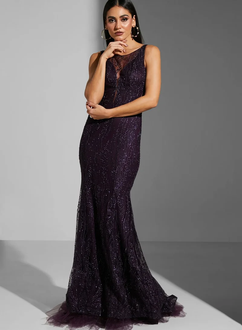 نمشي x Mesh Cutout Embellished Dress