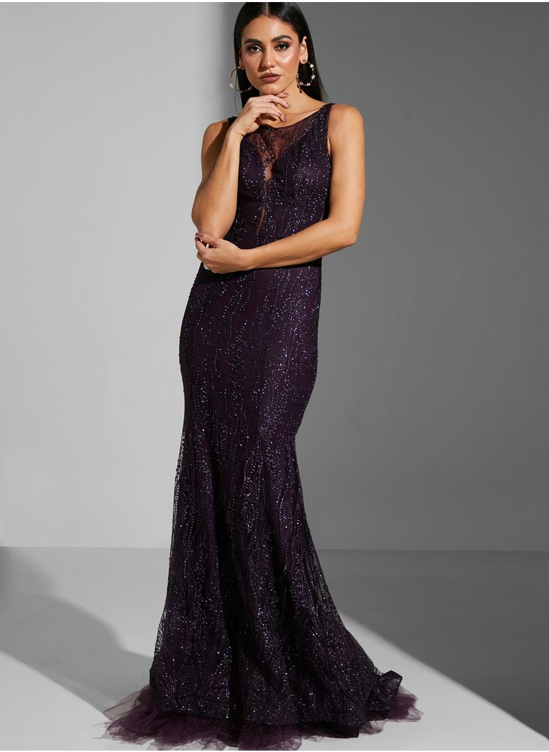 Namshi x Farah Hassan Mesh Cutout Embellished Dress  - Image 5