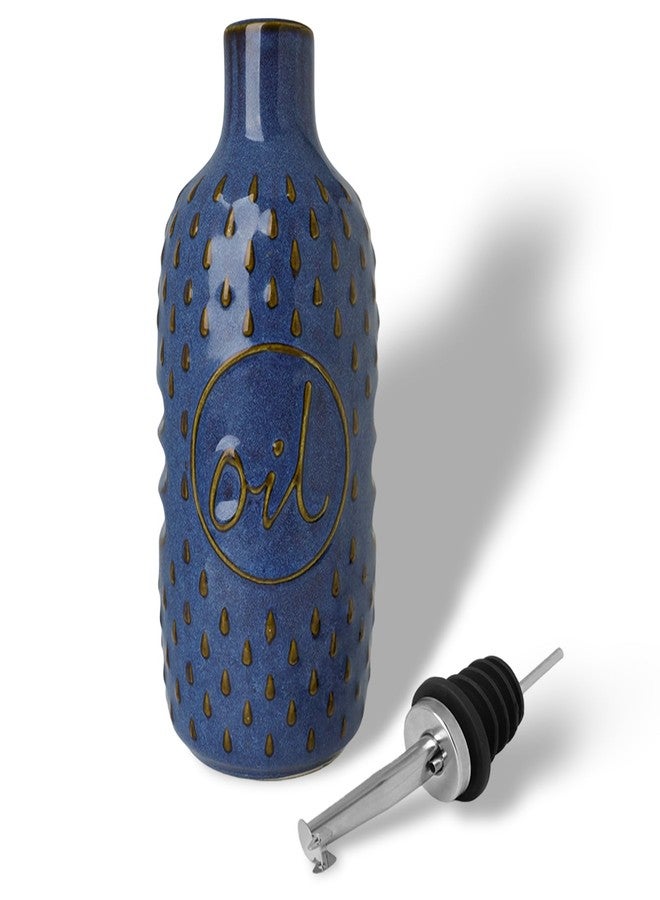 GDCZ Ceramic Olive Oil Dispenser Bottle, 15 Oz Relief Opaque Oil Cruet, Oil Dispenser for Kitchen Counter, for Storage Oil, Vinegar, Soy Sauce, Coffee Syrup, Liquids (Blue) - Image 1