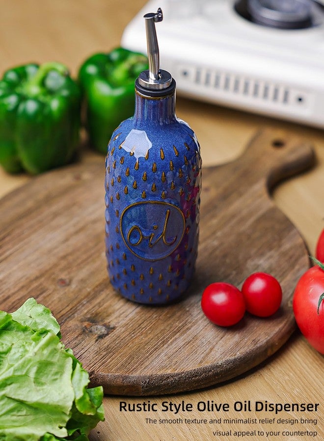 GDCZ Ceramic Olive Oil Dispenser Bottle, 15 Oz Relief Opaque Oil Cruet, Oil Dispenser for Kitchen Counter, for Storage Oil, Vinegar, Soy Sauce, Coffee Syrup, Liquids (Blue) - Image 3