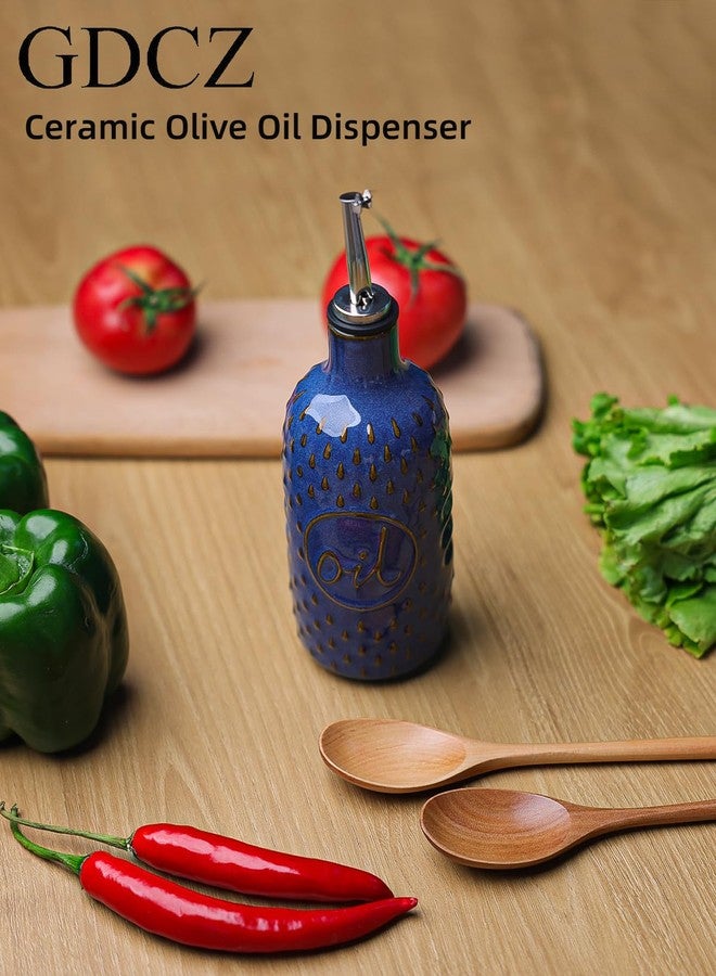 GDCZ Ceramic Olive Oil Dispenser Bottle, 15 Oz Relief Opaque Oil Cruet, Oil Dispenser for Kitchen Counter, for Storage Oil, Vinegar, Soy Sauce, Coffee Syrup, Liquids (Blue) - Image 4