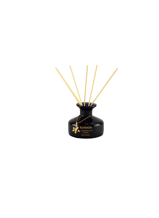KAMAYA 150 ml Reed diffuser in black jar, with a handmade metal decorative pendant | Long lasting fragrance, Lily fragrance with two sets of reeds | in bright decorative gift box for occasions - Image 2