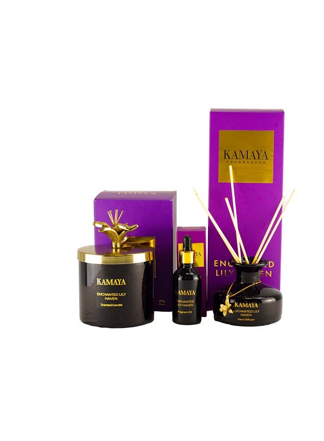 KAMAYA 150 ml Reed diffuser in black jar, with a handmade metal decorative pendant | Long lasting fragrance, Lily fragrance with two sets of reeds | in bright decorative gift box for occasions - Image 3
