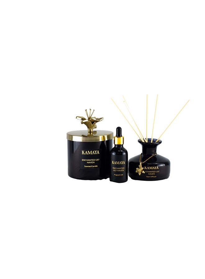 KAMAYA 150 ml Reed diffuser in black jar, with a handmade metal decorative pendant | Long lasting fragrance, Lily fragrance with two sets of reeds | in bright decorative gift box for occasions - Image 4
