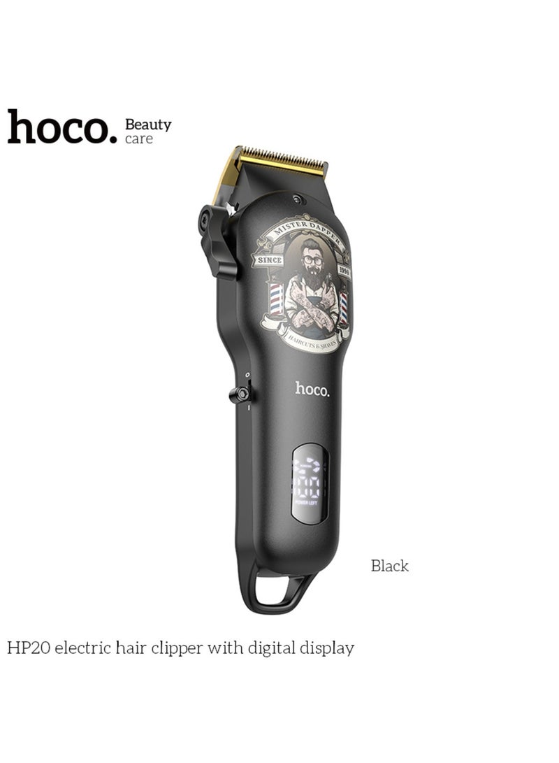 هوكو. واقي الشعر المحترف HOCO HP20 - ماكينة قص الشعر الرقمية اللاسلكية القابلة لإعادة الشحن مع 4 مشط توجيه، شاشة LED، وزمن تشغيل 4 ساعات وشفرة فولاذية. - Image 5