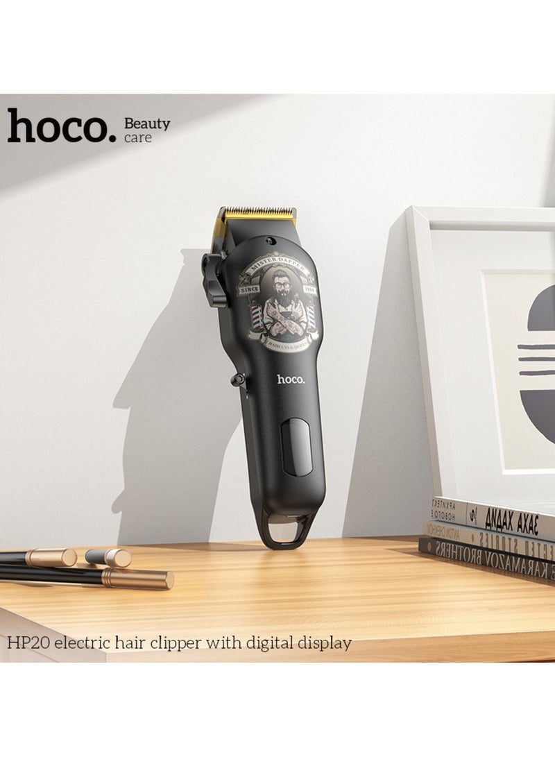 هوكو. واقي الشعر المحترف HOCO HP20 - ماكينة قص الشعر الرقمية اللاسلكية القابلة لإعادة الشحن مع 4 مشط توجيه، شاشة LED، وزمن تشغيل 4 ساعات وشفرة فولاذية. - Image 2