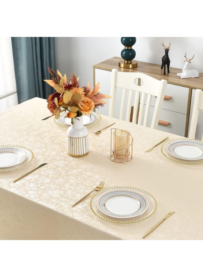 Rectangle Vinyl Tablecloth,100% Waterproof Heavy Duty Oil Spill Proof Stain Resistant Plastic PU Table Cover with Flannel Backing for Kitchen, Dining (Rose Beige, 60 x 84) - Image 5
