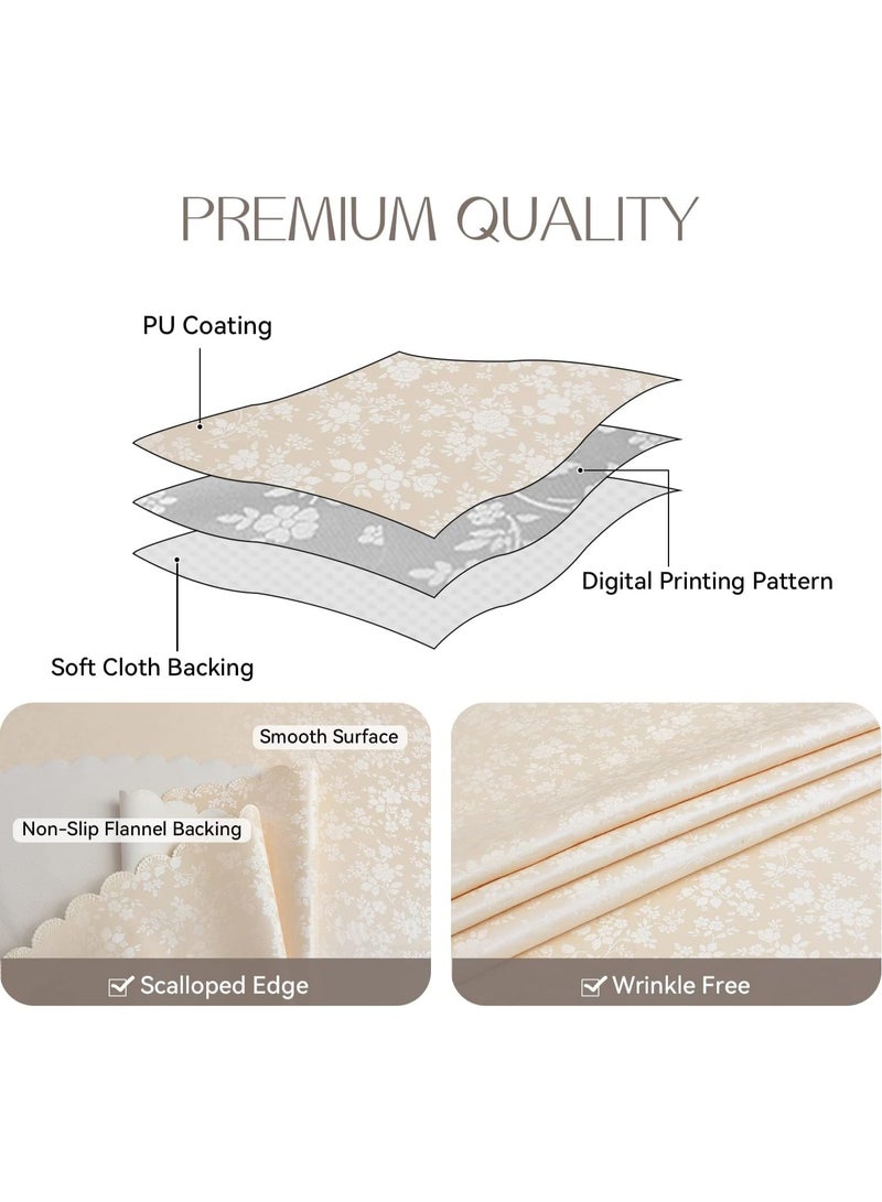 Rectangle Vinyl Tablecloth,100% Waterproof Heavy Duty Oil Spill Proof Stain Resistant Plastic PU Table Cover with Flannel Backing for Kitchen, Dining (Rose Beige, 60 x 84) - Image 3