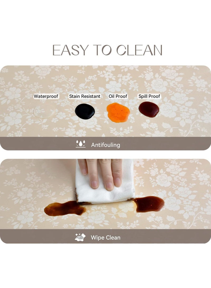 Rectangle Vinyl Tablecloth,100% Waterproof Heavy Duty Oil Spill Proof Stain Resistant Plastic PU Table Cover with Flannel Backing for Kitchen, Dining (Rose Beige, 60 x 84) - Image 4