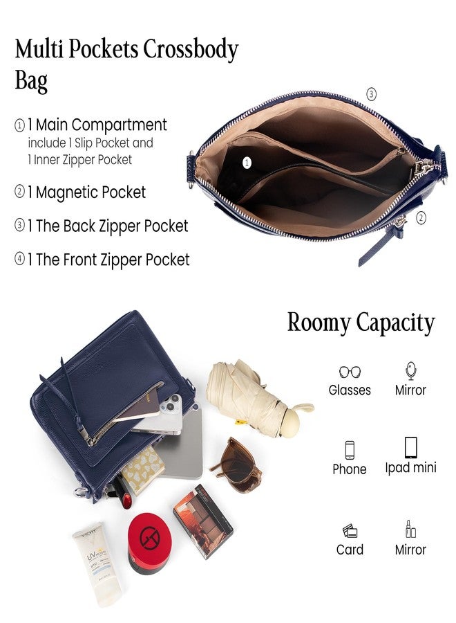 befen Genuine Leather Crossbody Bags for Women, Small Soft Leather Shoulder Bag, Women's Cross body, Navy Blue Crossover Body Handbags Purses with Adjustable Wide Guitar Strap - Image 3