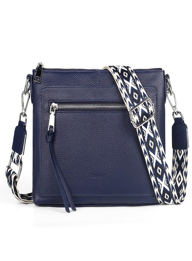 befen Genuine Leather Crossbody Bags for Women, Small Soft Leather Shoulder Bag, Women's Cross body, Navy Blue Crossover Body Handbags Purses with Adjustable Wide Guitar Strap - Image 1