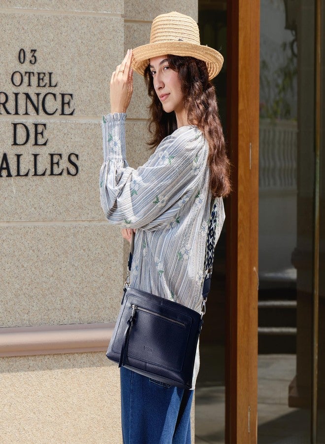 befen Genuine Leather Crossbody Bags for Women, Small Soft Leather Shoulder Bag, Women's Cross body, Navy Blue Crossover Body Handbags Purses with Adjustable Wide Guitar Strap - Image 2