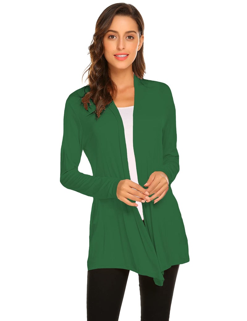 Newchoice Womens Classic Long Open Front Lightweight Soft Drape Cardigans Loose Flowy Long Sleeve Cardigans (Green, XL) - Image 1