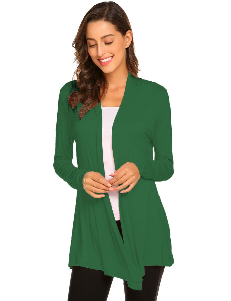 Newchoice Womens Classic Long Open Front Lightweight Soft Drape Cardigans Loose Flowy Long Sleeve Cardigans (Green, XL) - Image 2