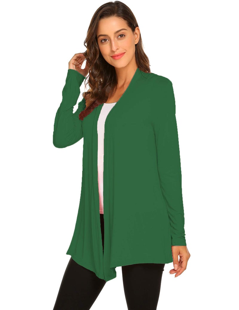 Newchoice Womens Classic Long Open Front Lightweight Soft Drape Cardigans Loose Flowy Long Sleeve Cardigans (Green, XL) - Image 4