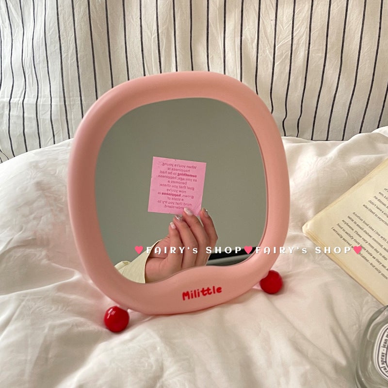 Girly Small Vanity Mirror Student Dormitory Home Desktop Mirror Can Stand Makeup Mirror With - Image 3