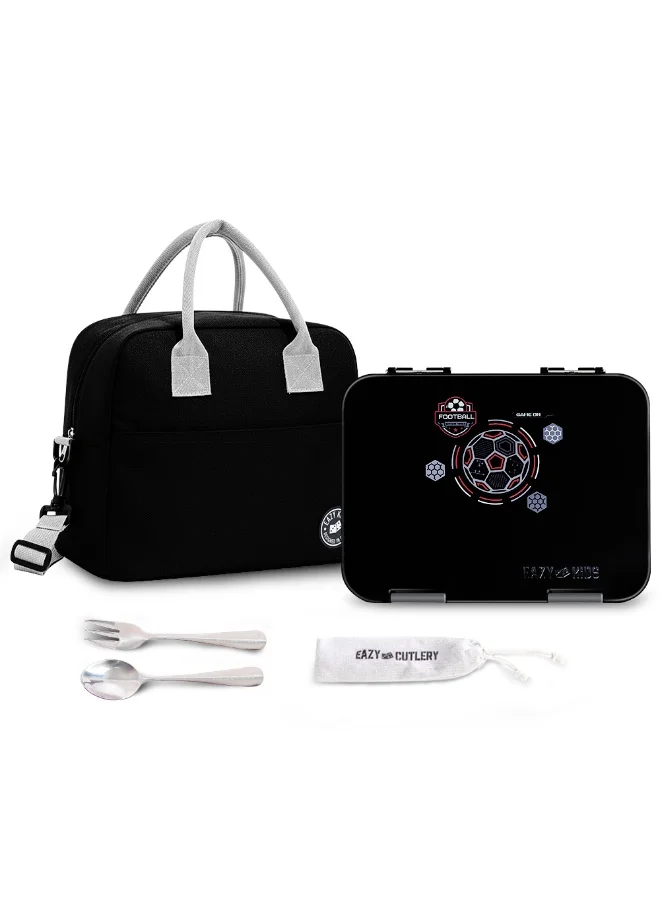 Eazy Kids Eazy Kids Convertible Bento Lunch Box w/ Insulated Lunch Bag – Football Black