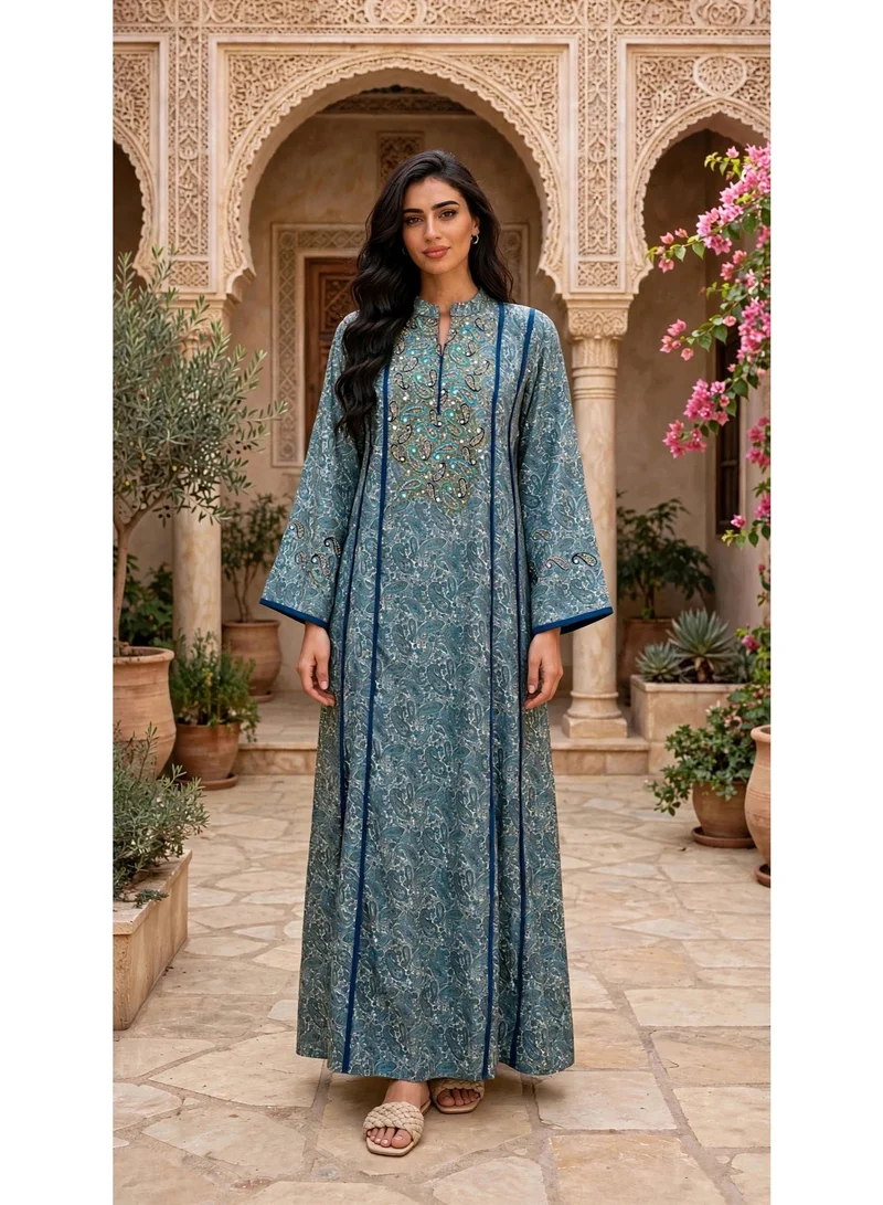 اكسا جلابية رونق الزهور IK216Blue