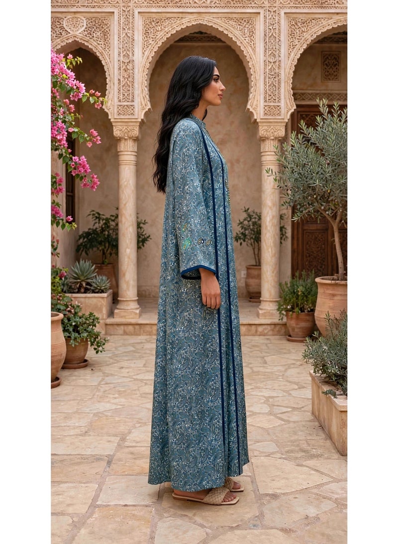 اكسا جلابية رونق الزهور IK216Blue - Image 5