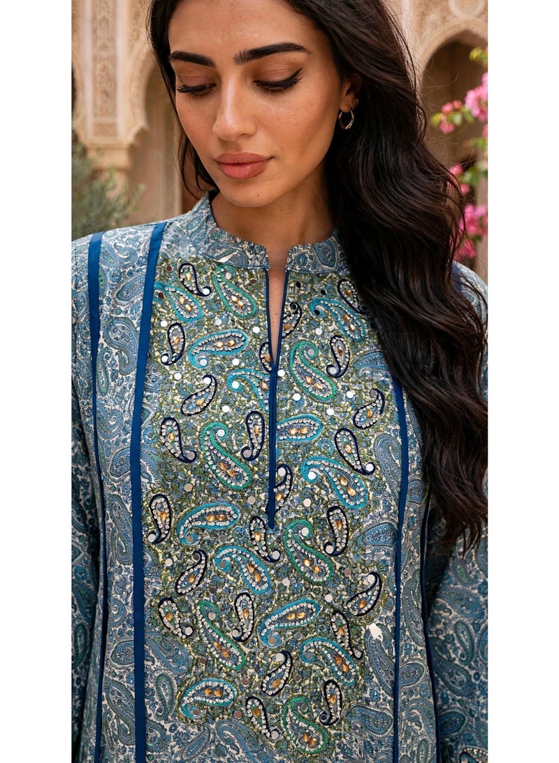 اكسا جلابية رونق الزهور IK216Blue - Image 2