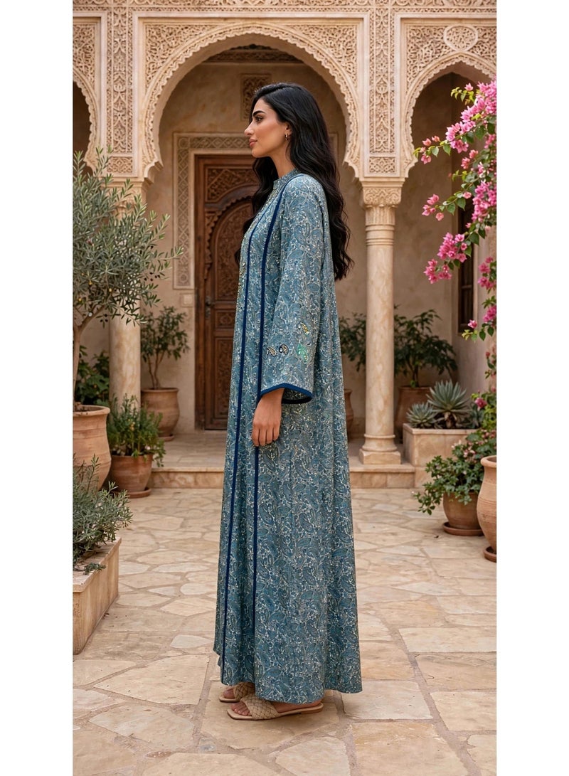 اكسا جلابية رونق الزهور IK216Blue - Image 3