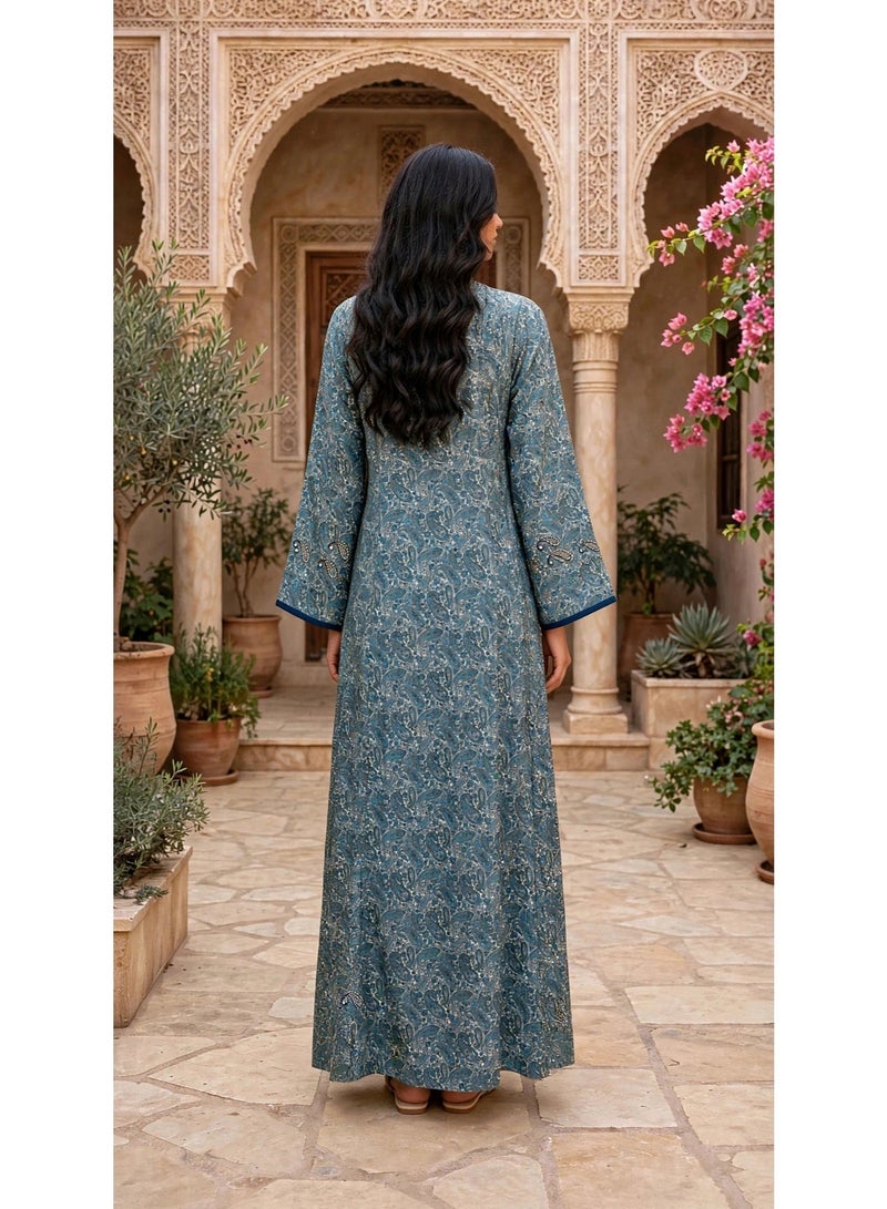 اكسا جلابية رونق الزهور IK216Blue - Image 4