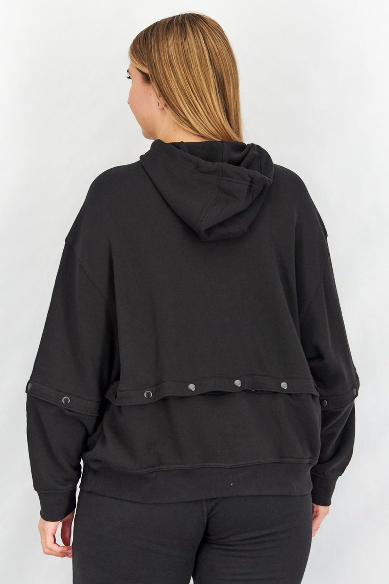 adidas Originals Women Sportswear Fit Snap Button Hoodie, Black - Image 2