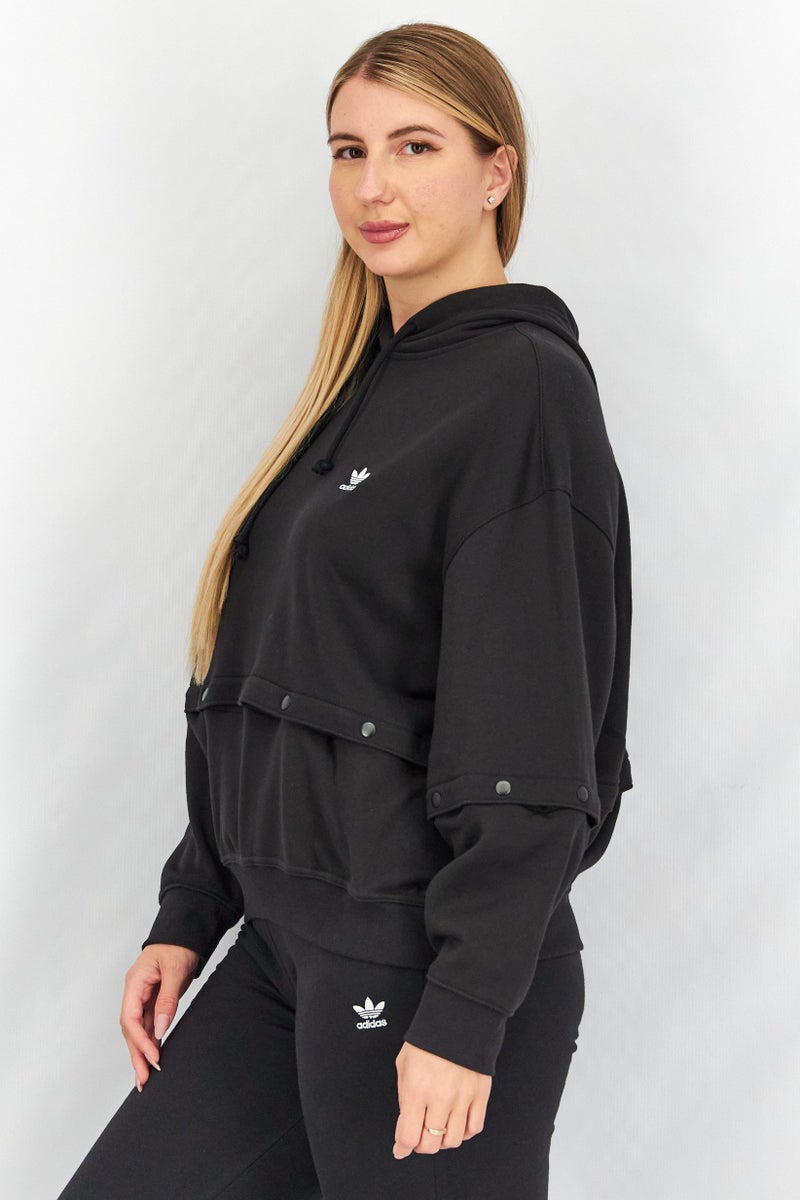 adidas Originals Women Sportswear Fit Snap Button Hoodie, Black - Image 4