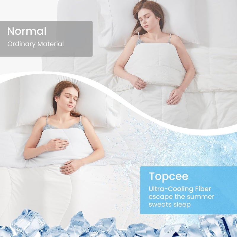 Topcee Cooling Comforter Queen Size (90"x90")-Cooling Blanket Everlasting Cold Touch for Hot Sleepers-Q-max>0.45 Double-Sided Lightweight Design Summer Ice Blanket for Night Sweats-White - Image 4