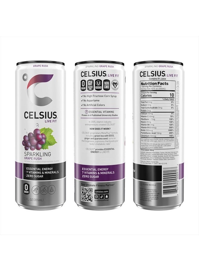 Sparkling Grape Rush, Functional Essential Energy Drink 12 Fl Oz (Pack Of 12)