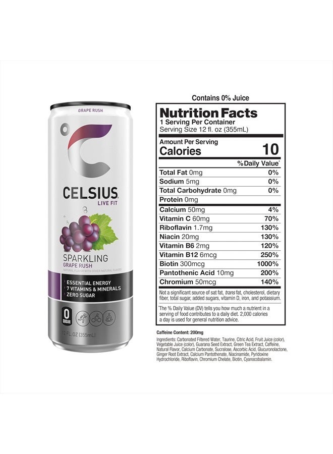 Sparkling Grape Rush, Functional Essential Energy Drink 12 Fl Oz (Pack Of 12)