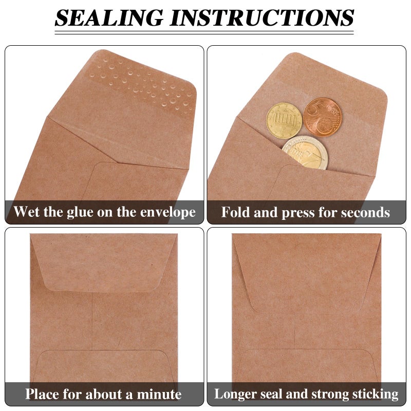 Tuhangcc 100 Pack Small Coin Envelopes Heavy Duty Self-Adhesive Kraft Seed Envelope Mini Parts Small Items Stamps Storage Packets Envelopes for Garden, Office or Wedding Gift 3.15"Ã—3.5" - Image 5