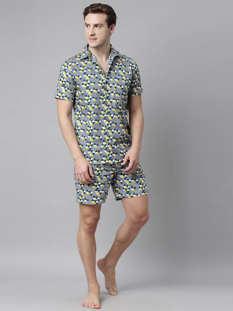 Joven Grey Men's Light Blue Printed Co-Ords Set for Men | Best Price UAE