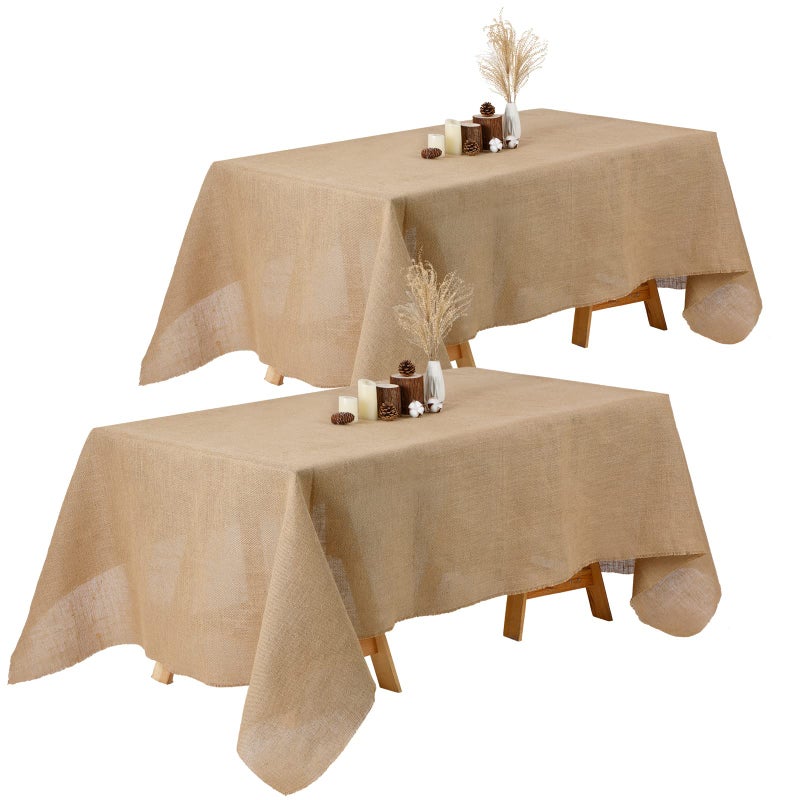 Kingdder Natural Burlap Tablecloth Farmhouse Fall Rectangle Burlap Table Cover Rustic Jute Tablecloth for Thanksgiving Autumn Harvest Holiday Party Kitchen Indoor Home Table2 Pcs63 x 108 Inch