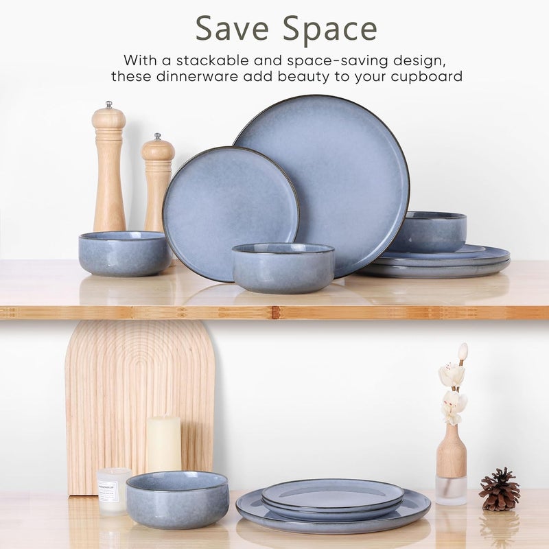 Herogo 18Piece Stoneware Dinnerware Set for 6 Stackable Dinner Plates and Bowls Sets Double Reactive Glaze Dishware Place Setting for Kitchen Scratch Resistant Microwave Safe Haze Blue - Image 3
