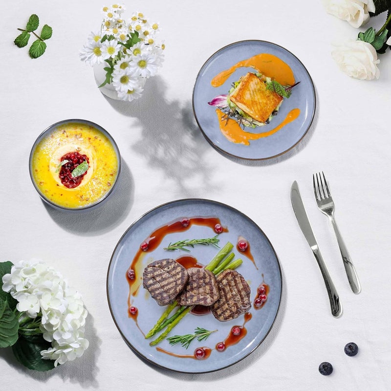 Herogo 18Piece Stoneware Dinnerware Set for 6 Stackable Dinner Plates and Bowls Sets Double Reactive Glaze Dishware Place Setting for Kitchen Scratch Resistant Microwave Safe Haze Blue - Image 5