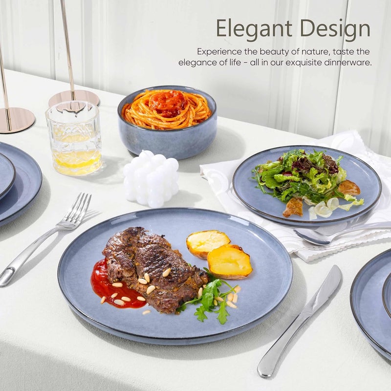 Herogo 18Piece Stoneware Dinnerware Set for 6 Stackable Dinner Plates and Bowls Sets Double Reactive Glaze Dishware Place Setting for Kitchen Scratch Resistant Microwave Safe Haze Blue - Image 4